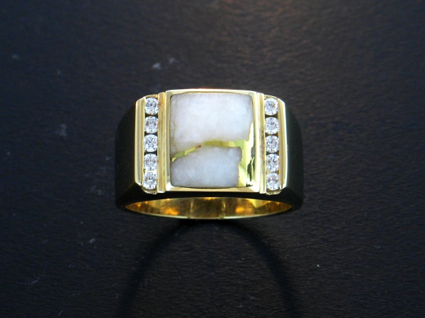 14KY Glacier Gold & Diamond Mens Ring