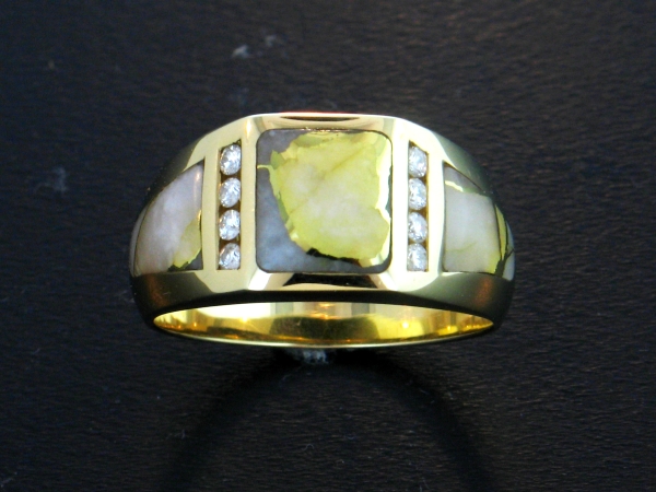 14KY Glacier Gold & Diamond Mens Ring