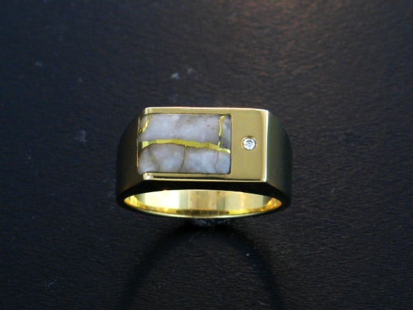 14KY Glacier Gold & Diamond Mens Ring